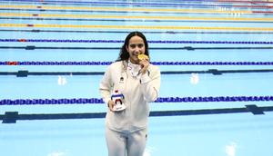 Perenang putri Indonesia, Masniari Wolf, meraih medali emas SEA Games 2025 Thailand lewat nomor 50m gaya punggung putri yang berlangsung di Swimming Pool, Sports Authority of Thailand, Bangkok, Kamis sore (11/12/2025).