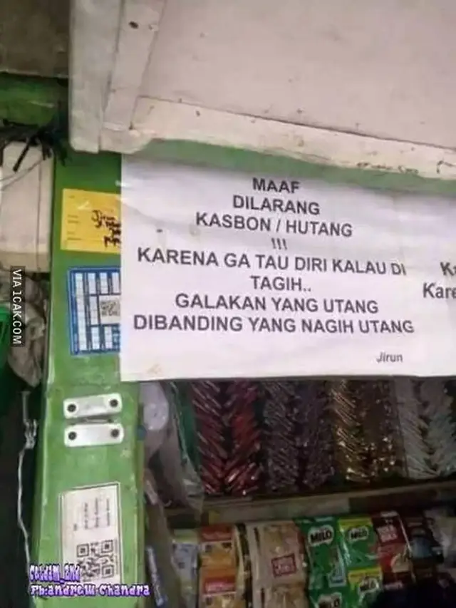 10 Tulisan Nyeleneh di Warung Sindir Orang Utang Ini Bikin Ketawa