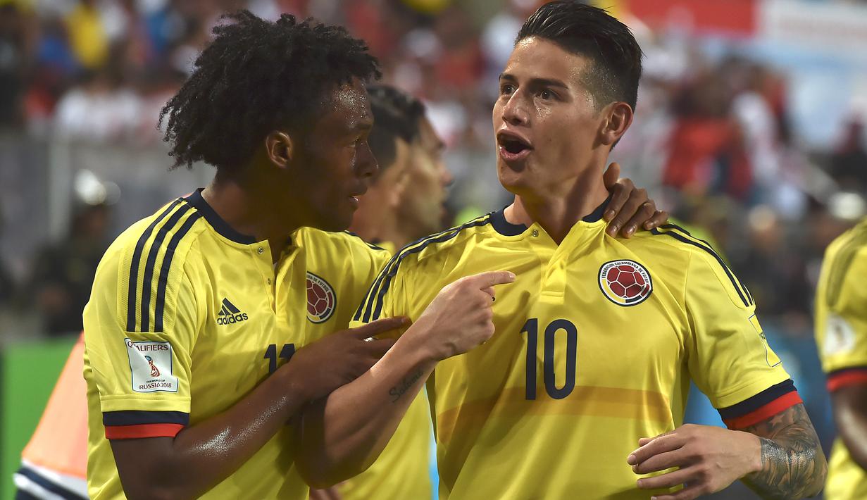 Pemain Kolombia, James Rodriguez telah mengoleksi enam gol sepanjang laga kualifikasi Piala Dunia 2018. Gol-gol tersebut pun mengantarkan negaranya lolos ke putaran final Piala Dunia di Rusia. (AFP/Cris Bouroncle)