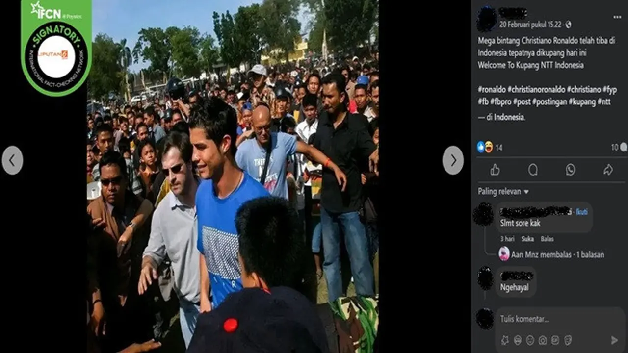 Gambar tangkapan layar foto yang diklaim pesebakbola Cristiano Ronaldo tiba di Kupang, Nusa Tenggara Timur (NTT). (sumber: Facebook)