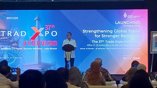Menteri Perdagangan (Mendag) Zulkifli Hasan membuka acara Trada Expo Indonesia (TEI) ke-37 di Kementerian Perdagangan, Rabu (10/8/2022).