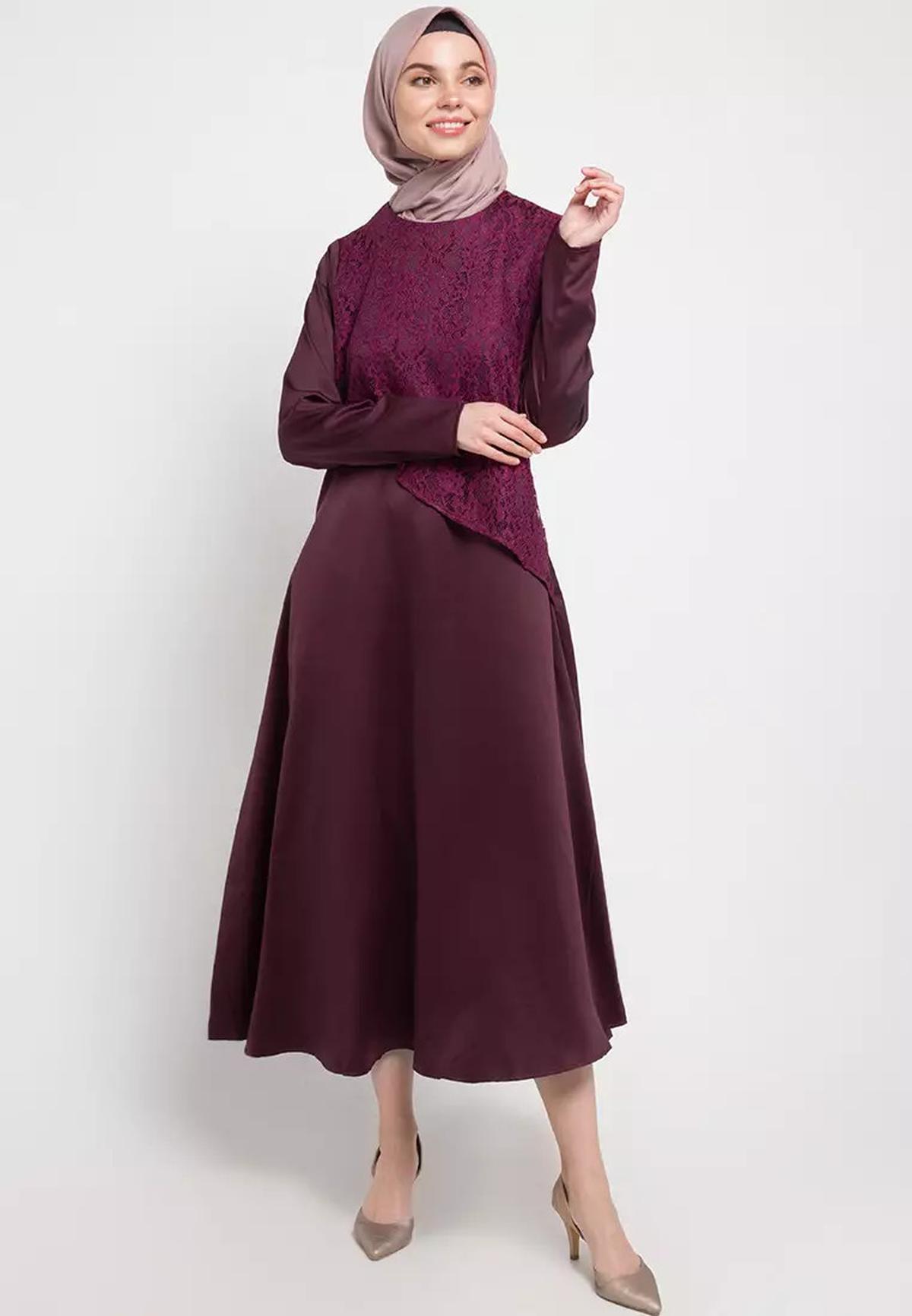 Baju Lebaran Brokat Warna Burgundy