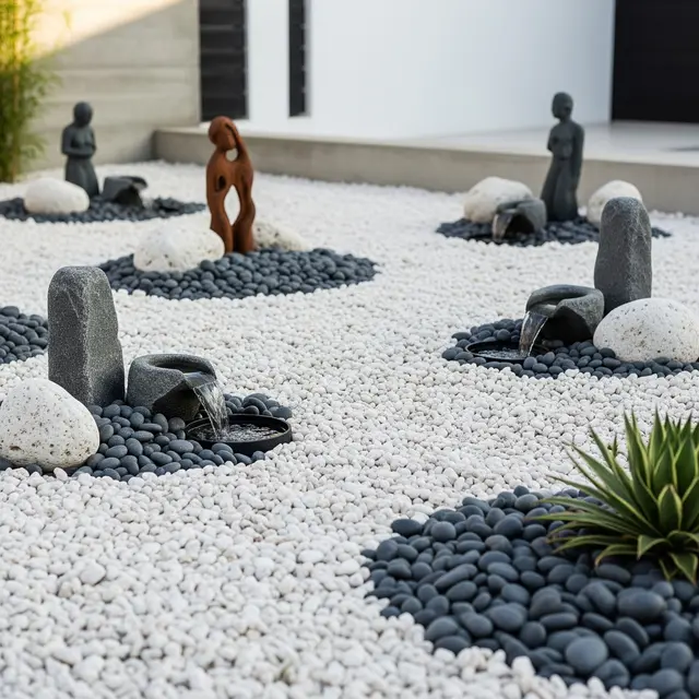 Desain Taman Depan Rumah Anti Ular dengan Batu Koral Putih