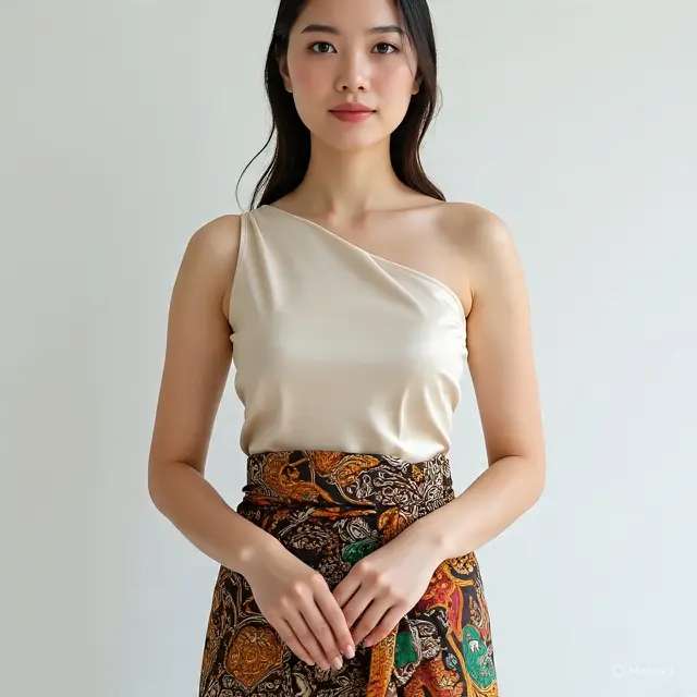 Model Baju Pesta Atasan Polos Bawahan Batik