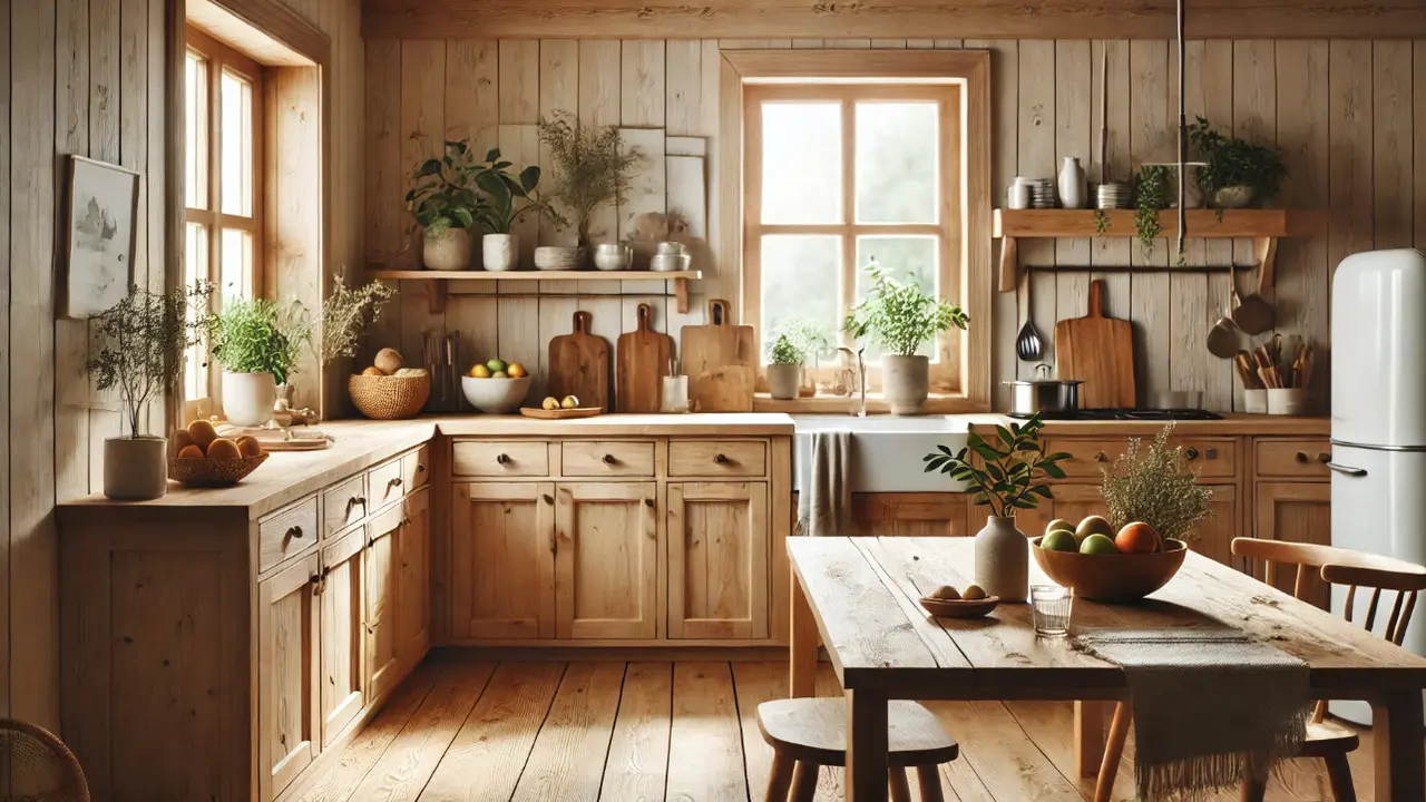 Meja Dapur Kayu dengan Sentuhan Natural (Foto: Rizka Nur Laily via ChatGPT)