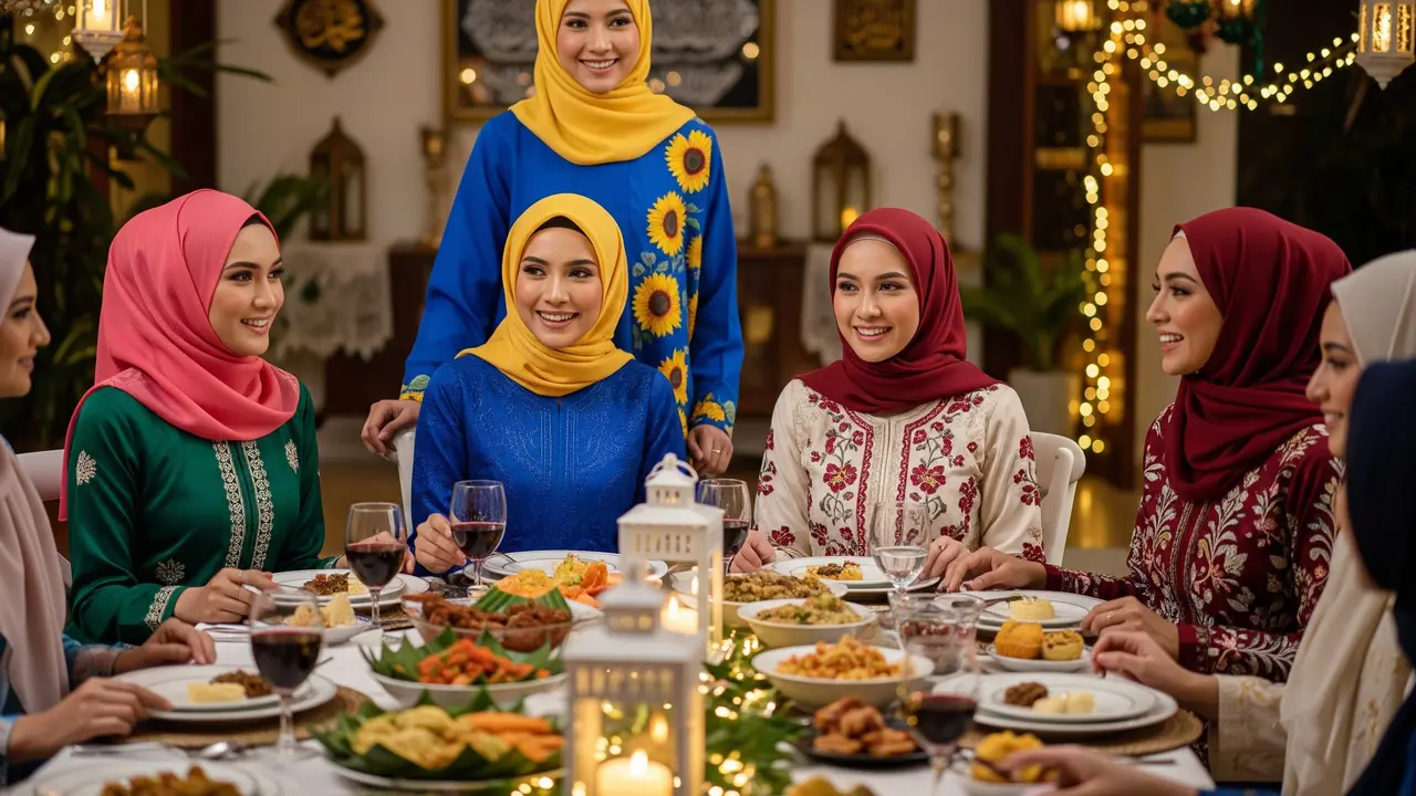 Mix and Match Warna Gamis dan Hijab untuk Buka Puasa Bersama