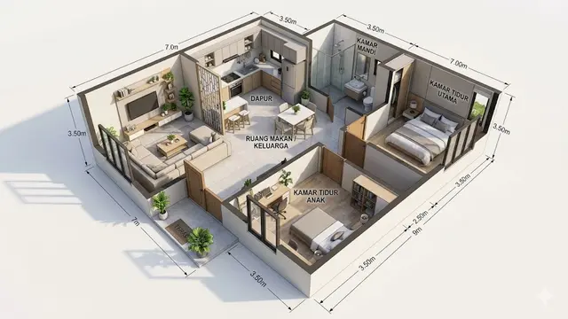 Denah Rumah Minimalis Dua Kamar