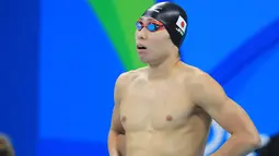 Perenang pria Jepang, Kosuke Hagino saat berlaga di kategori gaya bebas 200 meter pada Olimpiade Rio de Janeiro 2016 di Olympic Aquatics Stadium, Brasil (7/8). (REUTERS / Dominic Ebenbichler)