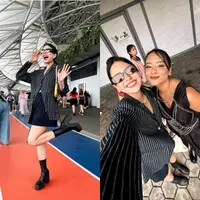 Maudy Ayunda memamerkan OOTD-nya selama nonton konser. Ia tampil kece dengan outift edgy serba hitam. [@maudyayunda]