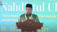 Ketua Umum PBNU Said Aqil Siradj dalam pembukaan Muktamar ke-34 NU di Lampung Tengah, sebagaimana disiarkan di Youtube Sekretariat Presiden, Selasa (22/12/2021). (Dokumen Sekretariat Presiden)
