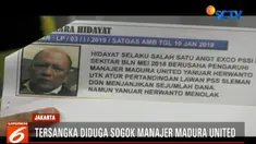Tersangka menyogok manajer Madura United Januar sebesar Rp 100 juta agar memenangkan PSS Sleman di laga tandang maupun kandang saat melawan Madura United.