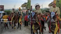 Momen pengantin naik kuda joget yang bisa jadi tema pernikahan impian (Sumber: TikTok/ayugustyfibriliyana)