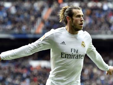 Pemain Real Madrid asal Wales, Gareth Bale menjadi pencetak gol terbanyak Britania Raya yang berkiprah di La Liga Spanyol yaitu 43 gol. (AFP/Gerard Julien)