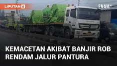 Banjir rob kembali rendam jalur Pantura Semarang-Demak di Kecamatan Sayung. Antrean panjang kendaraan terjadi sejak pagi akibat banjir hingga 60 cm