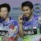 Tontowi Ahmad/Liliyana Natsir merayakan kemenangan atas pasangan Malaysia, Chan Peng Soon/Goh Liu Ying pada final Indonesia Open 2018 di Istora Senayan, Jakarta, Minggu, (8/6/2018). Tontowi/Liliyana menang 21-17, 21-8. (Bola.com/M Iqbal Ichsan)