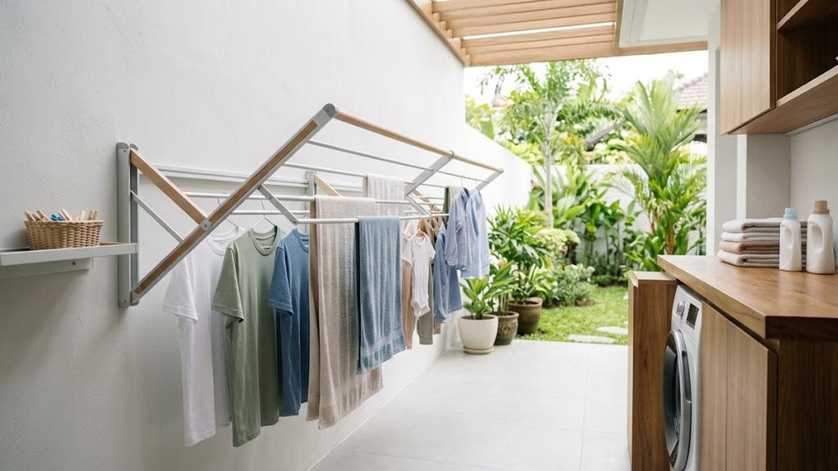 6 Model Jemuran di Samping Rumah Type 45 dengan Tempat Sepatu dan Bangku Multifungsi