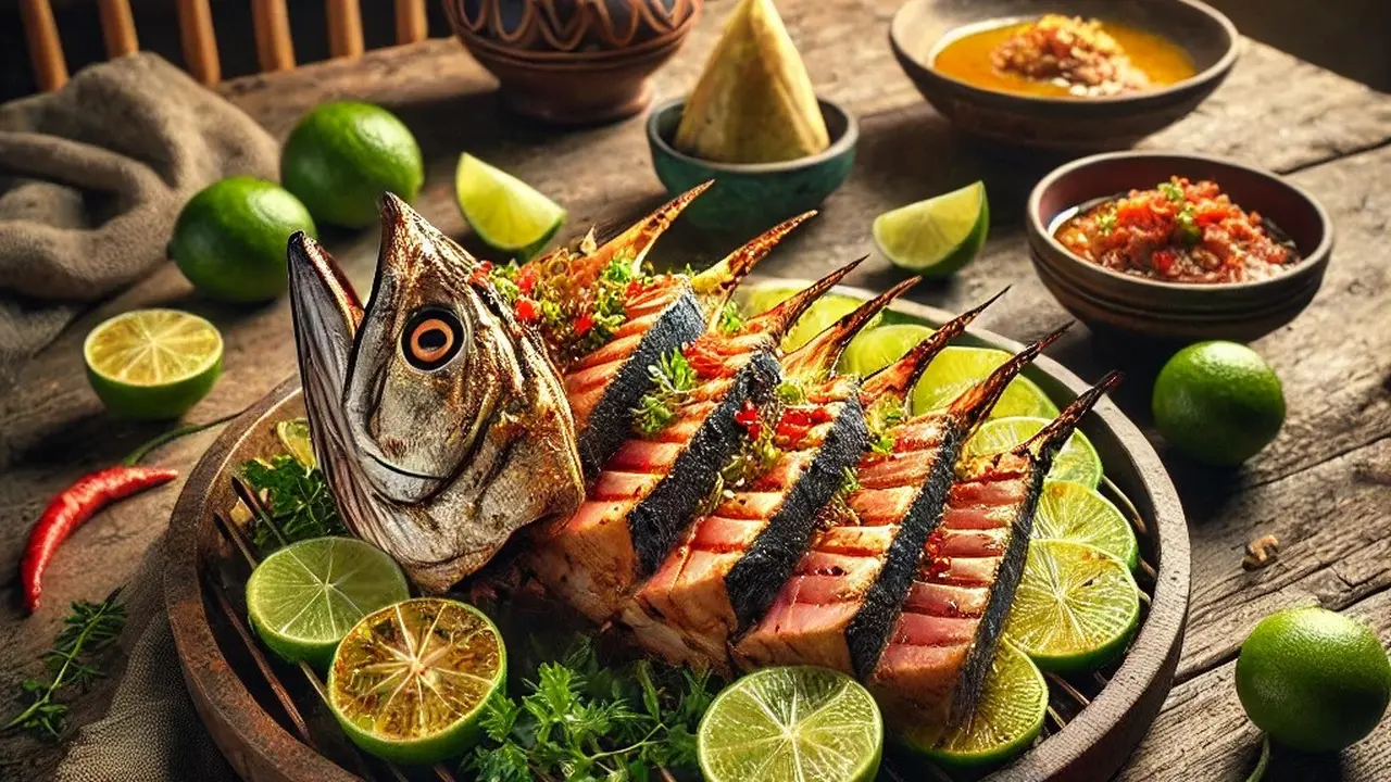 illustrasi rahang ikan tuna bakar