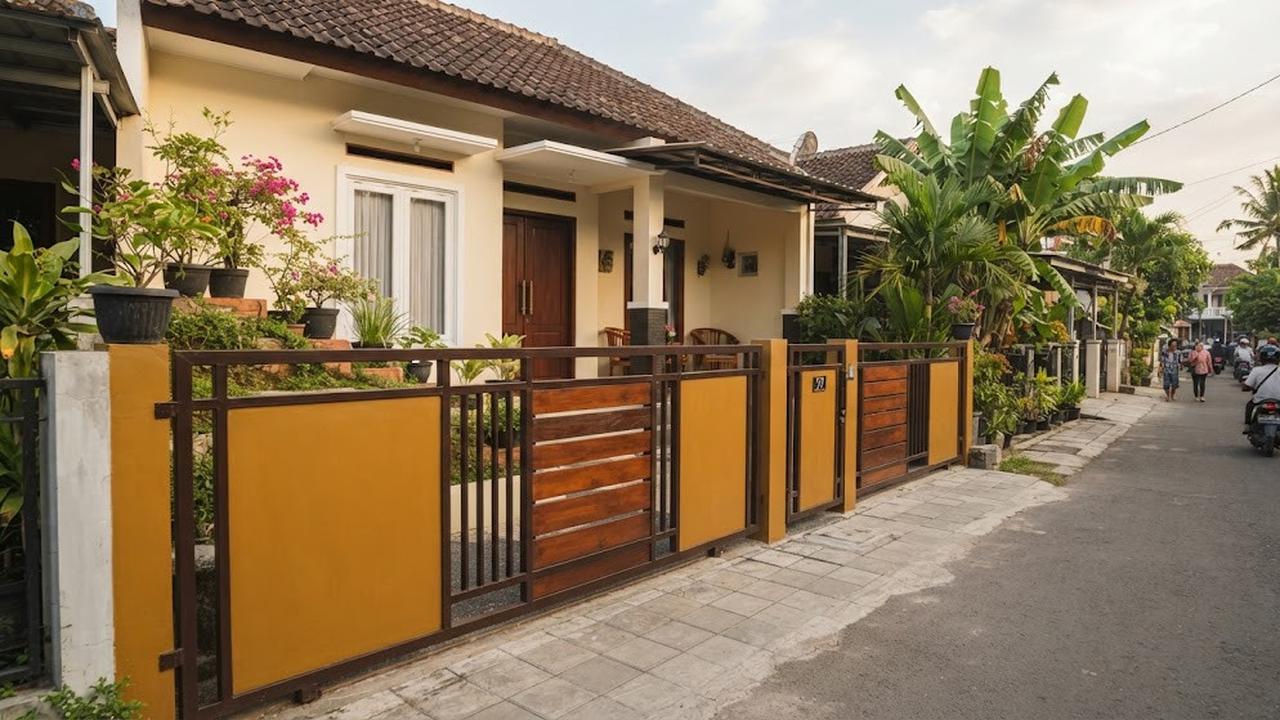 Warna cat pagar warm tone yang terlihat elegan model oker