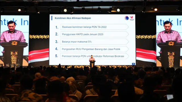 Menteri Koordinator Bidang Kemaritiman dan Investasi (Menko Marves) Luhut Binsar Pandjaitan dalam Business Matching PDN Tahap Empat dalam rangka Bangga Buatan Indonesia (BBI) di Bali, Kamis (7/10/2022).