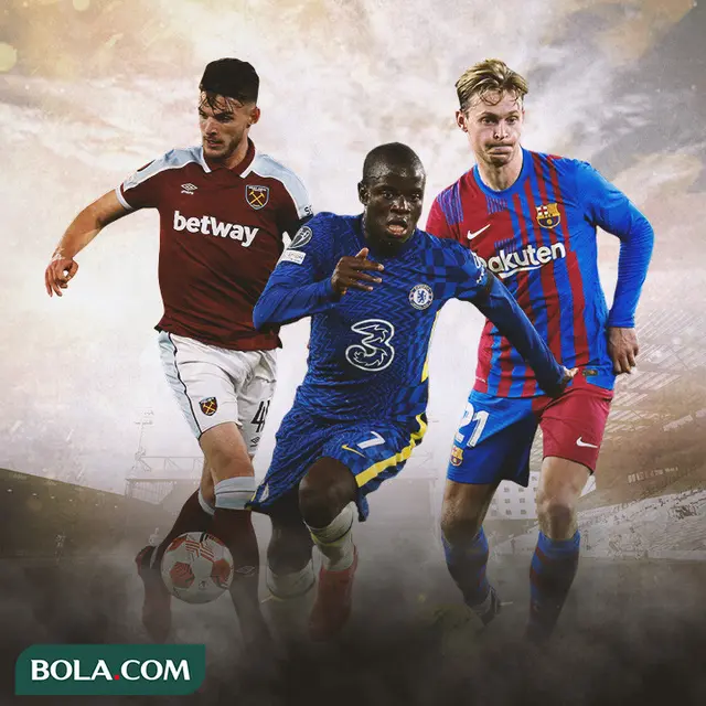Ilustrasi - Declan Rice, Kante, Frenkie de Jong
