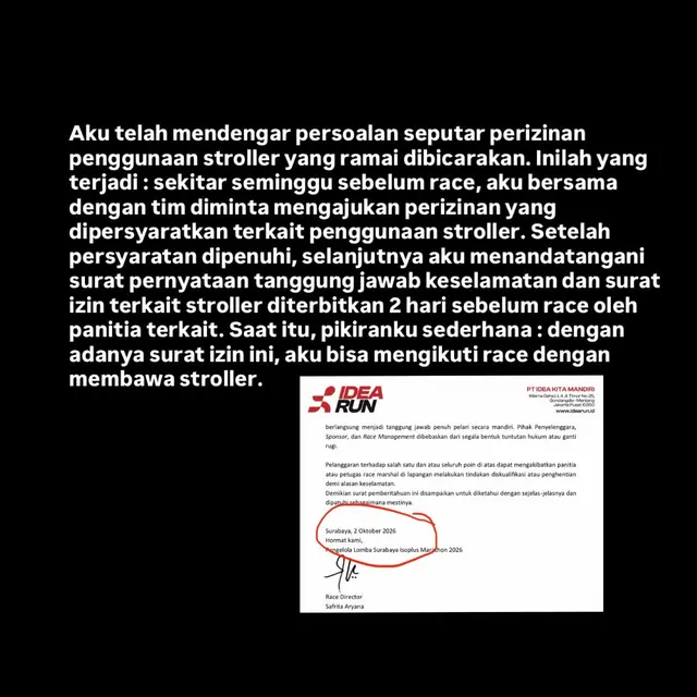 Olivia MCI Minta Maaf Usai Penggunaan Stroller di Surabaya ISOPLUS Marathon