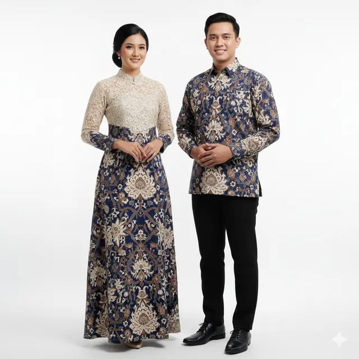 7 Model Gamis Batik Couple Brokat Elegan Keluarga Besar, Tampil Serasi dan Mewah
