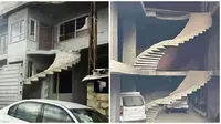 6 Potret Tangga Dibangun Terbalik Ini Nyeleneh, Bikin Bingung Cara Naiknya