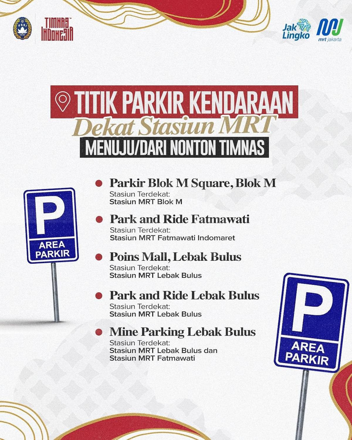Titik Parkir Kendaraan Saat Nonton Timnas Indonesia di GBK