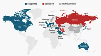 Peta negara yang pro dan kontra dengan AS yang menyerang Suriah dengan 59 misil. (Mike Nudelman/Business Insider)