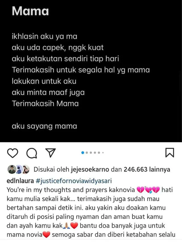 Simpati Laura Anna untuk Novia Widyasari