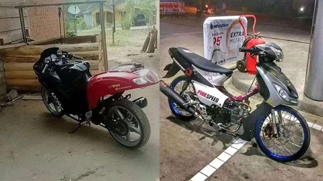 8 Potret Nyeleneh Orang Modifikasi Dua Motor Jadi Satu Ini Unik Banget