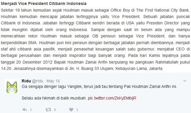 Sepenggal kisah bapak Houtman Zainal yang di akun twitter Ridu | Photo: Copyright Twitter.com/Ridu