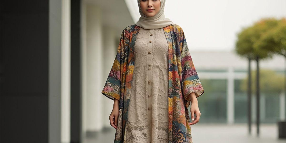 Ilustrasi Tunik Brokat Kombinasi Outer Panjang