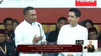 Pasangan calon gubernur dan calon wakil gubernur nomor urut 2 Dharma Pongrekun-Kun Wardana Abyoto saat debat kedua Pilgub Jakarta 2024. (Tangkapan Layar YouTube KPU Jakarta)