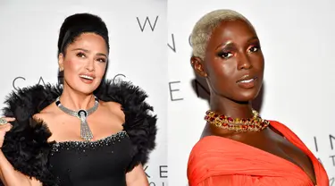 Foto kolase Salma Hayek Pinault (kiri) dan Jodie Turner-Smith saat menghadiri The Kering Foundation's Caring for Women Dinner di The Pool, New York, Amerika Serikat, 15 September 2022. Salma Hayek dan Jodie Turner-Smith tampil memukau pada acara tersebut. (Photo by Evan Agostini/Invision/AP)