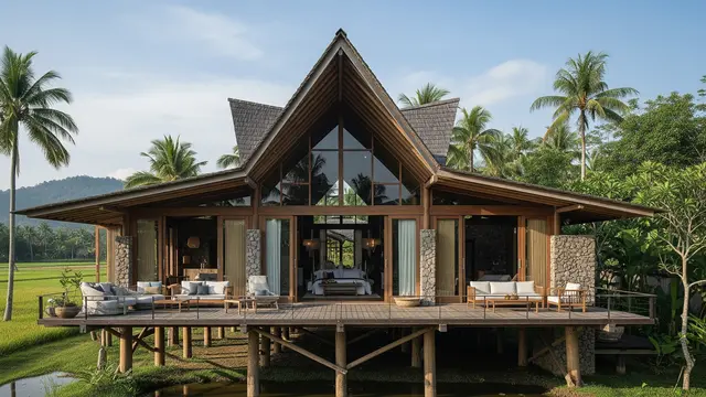 Desain Rumah Minimalis di Kampung tapi Terlihat Seperti Resort Mewah di Tengah Alam (Image by Gemini AI)