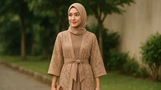 7 Model Kombinasi Polos dan Outer Brokat untuk Gamis, Elegan dan Modis di Setiap Momen
