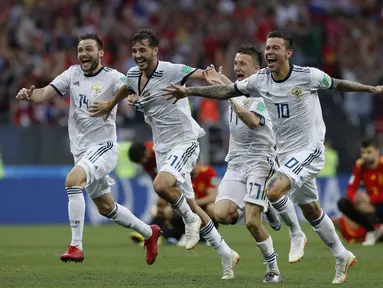 Setelah kalahkan Spanyol Rusia mencetak sejarah sebagai tuan yang menang lewat adu penalti. (AP/Manu Fernandez)