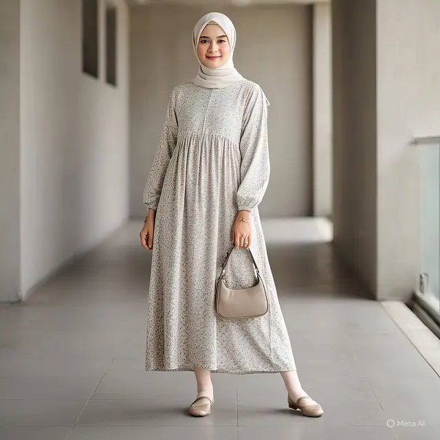 Dress A-Line dengan Motif Floral
