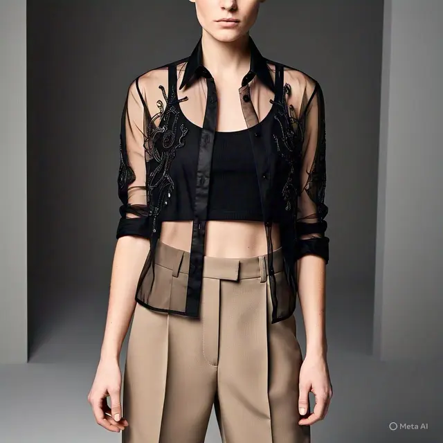 Kemeja Hitam Semi-Transparan dengan Tanktop: Edgy namun Tetap Sopan