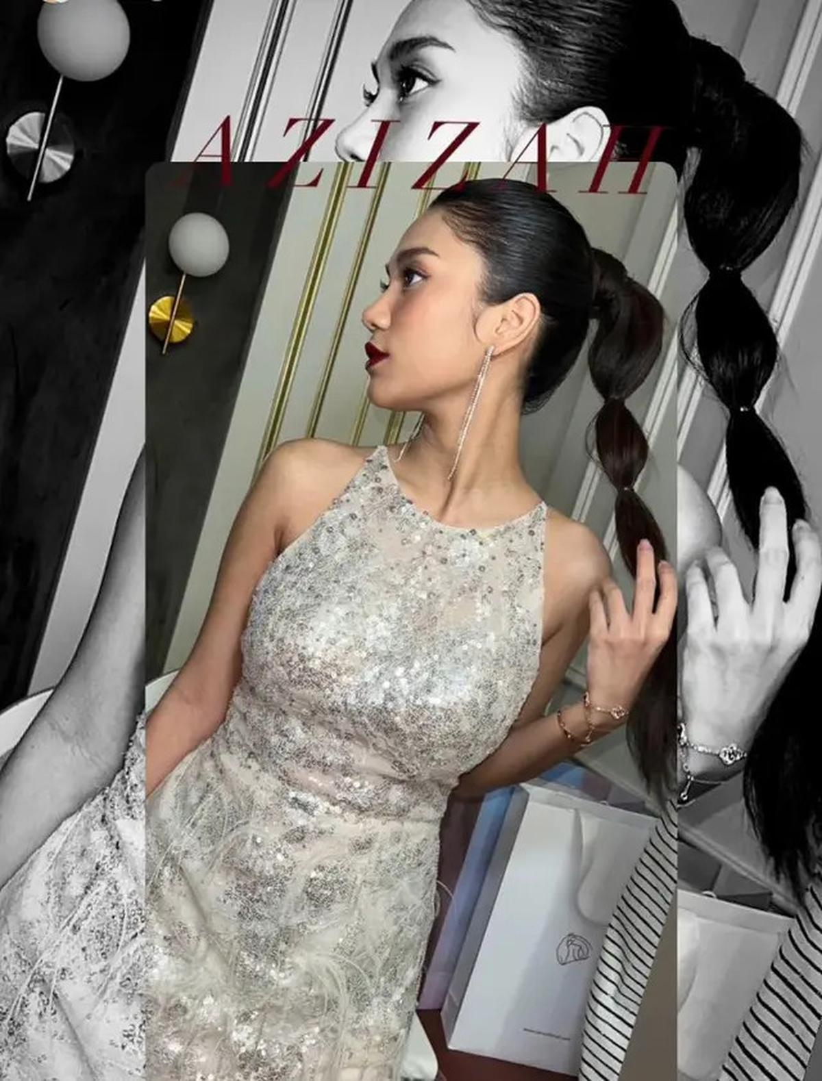 7 Potret Azizah Salsha Kenakan Gaun Sequin Tanpa Lengan, Tampil Bold dan Glamor