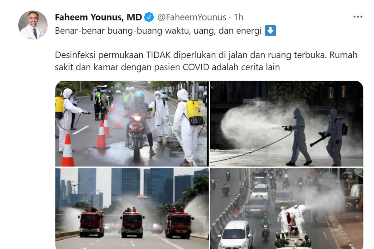Disinfektan ternyata tidak berguna melawan COVID-19.
