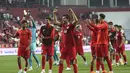 Para pemain Turki melakukan selebrasi usai melawan Wales pada pertandingan grup D kualifikasi Euro 2024 di Samsun, Turki, Selasa, 20 Juni 2023. (Murat Akbas/Dia Images via AP)
