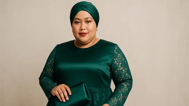 Model Gamis Satin Kombinasi Brokat untuk Orang Gemuk (Foto: ChatGPT)
