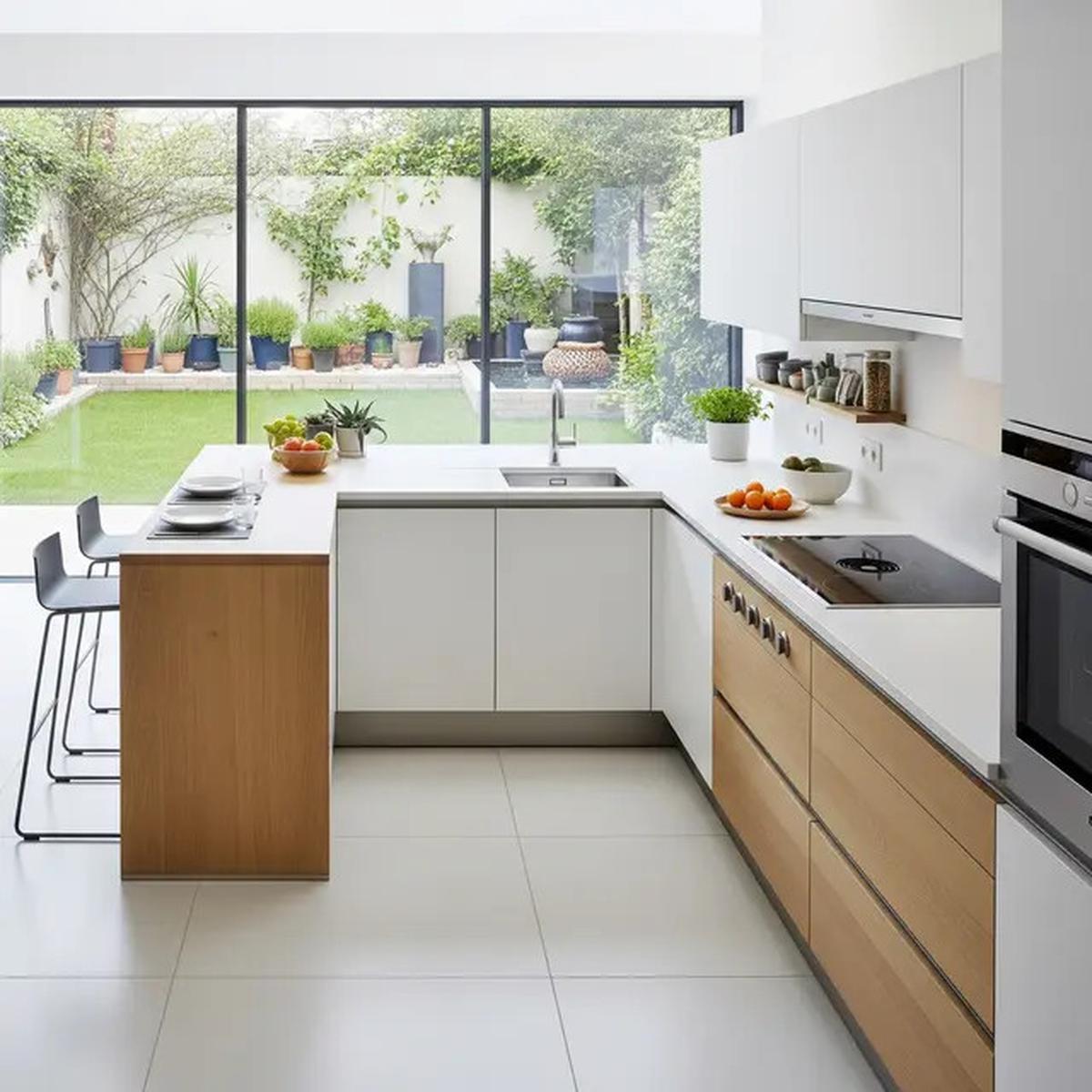7 Model Dapur Kecil dengan Tanaman Hijau di Belakang dan Sekat Minimalis