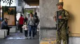 Tentara berpatroli di jalan San Salvador, El Salvador pada 1 Februari 2024 menjelang pemilihan presiden dan legislatif.  (Marvin RECINOS/AFP)