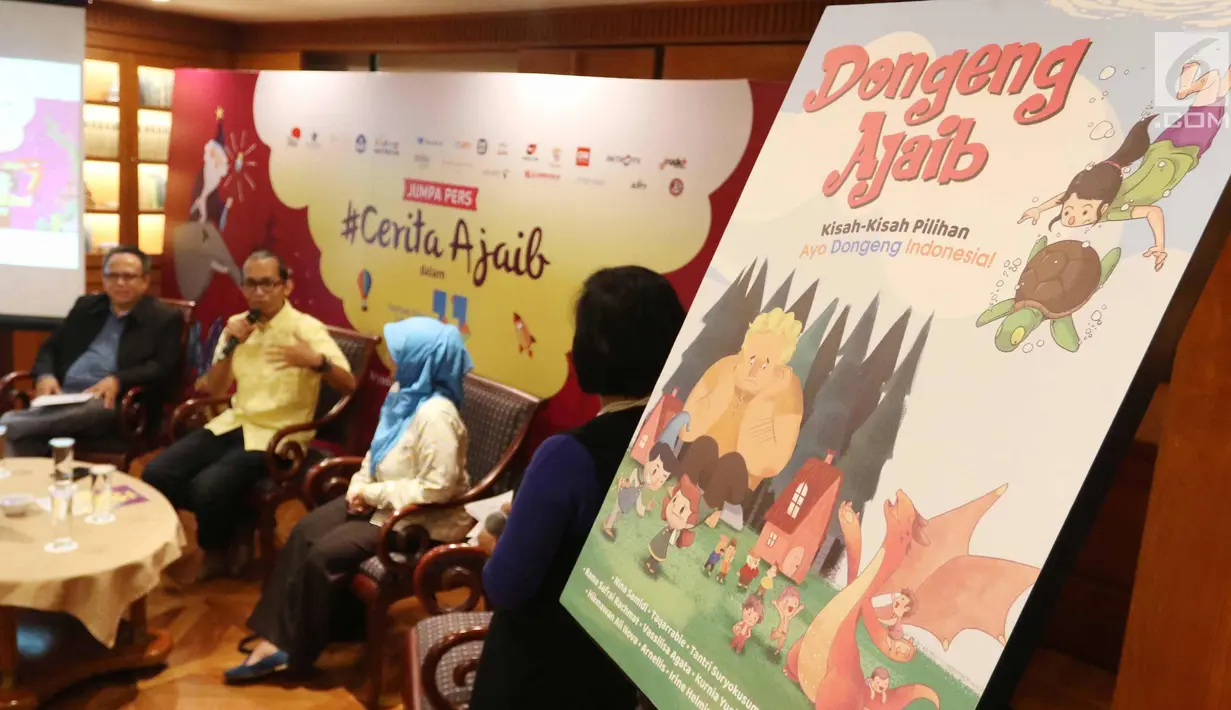 Suasana jumpa pers Festival Dongeng International 2017, Jakarta, Jumat (27/10). Festival ini akan diselenggarakan di Perpustakan Nasional pada 4-5 november yang akan melibatkan 50 pendongeng dari luar dan dalam negeri. (Liputan6.com/Angga Yuniar)