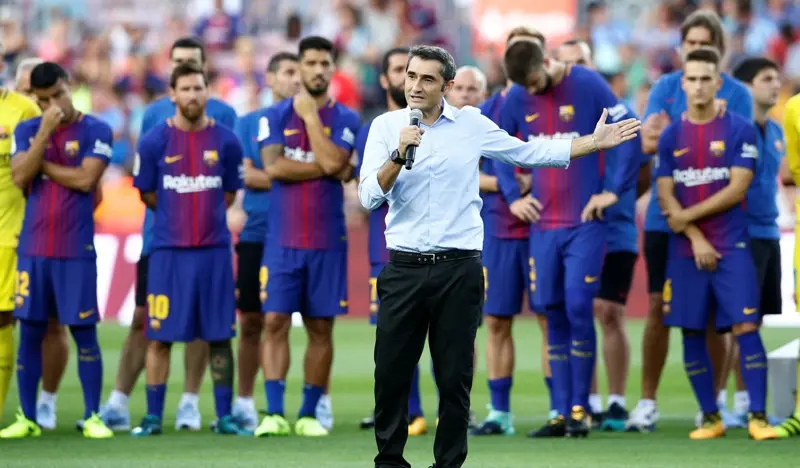 Pelatih Barcelona, Ernesto Valverde. (AP Photo/Manu Fernandez)