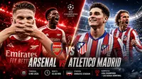 Cover prediksi Arsenal versus Atletico Madrid di Liga Champions. (Bola.com/AI Generated)