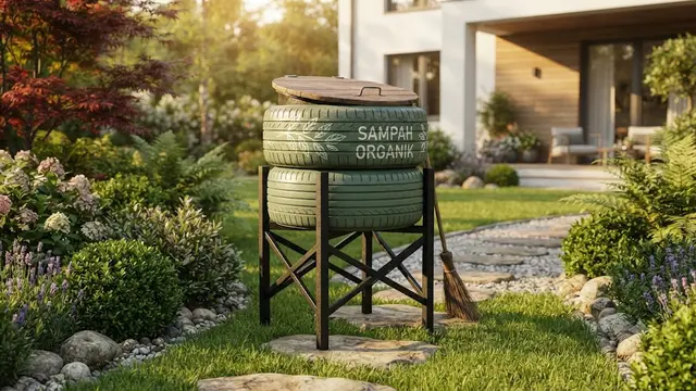 Ban Bekas Disulap Jadi Tempat Sampah Taman